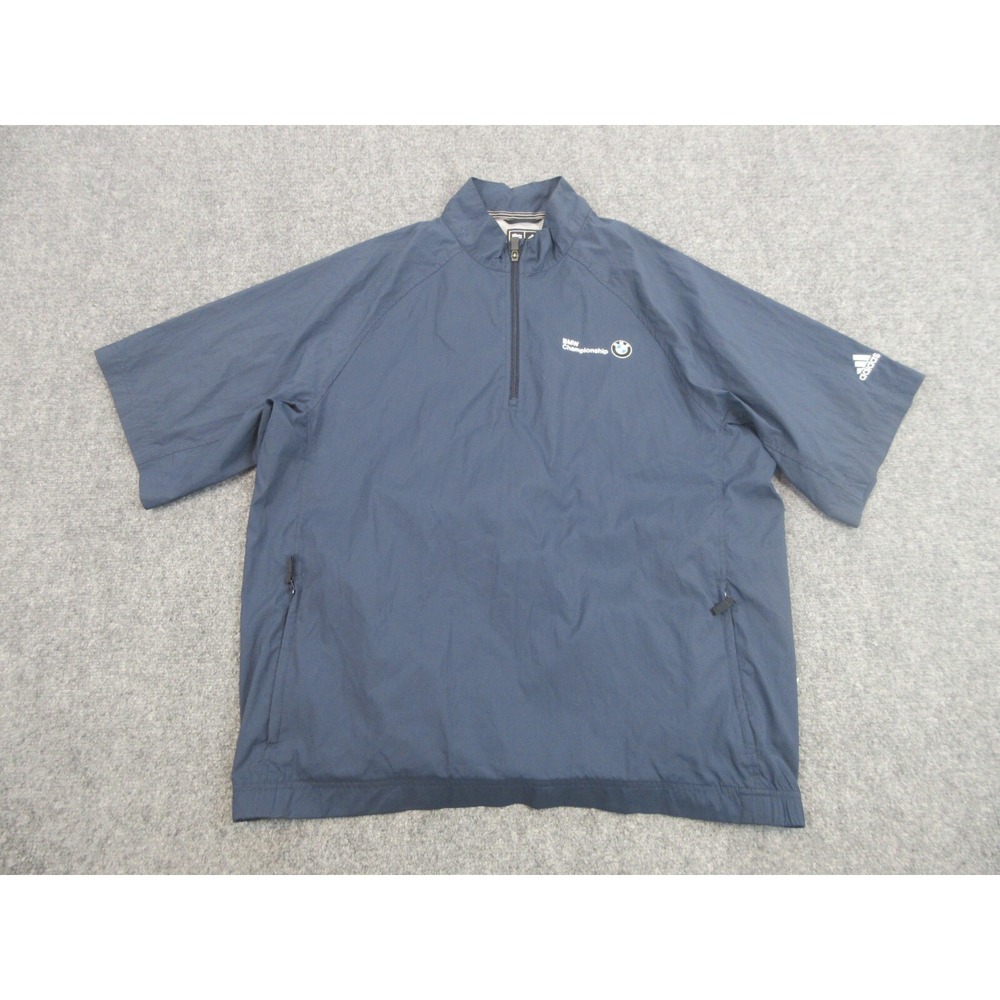 Adidas Jacket Mens Large Blue Short Sleeve 1/4 Zip BMW Championship Windshirt